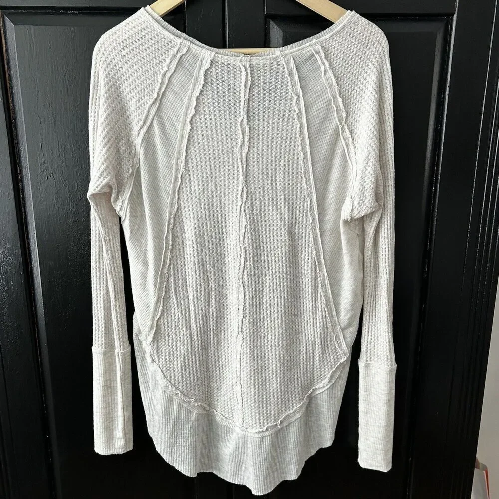 Free People Catalina Waffle Knit V-Neck Thermal Top Size Small We the Free